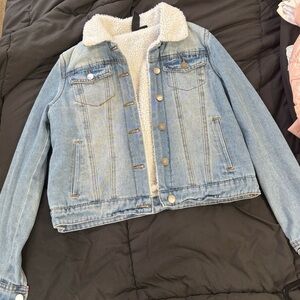 Jou Jou Light Blue Jean Jacket with White Sherpa Lining